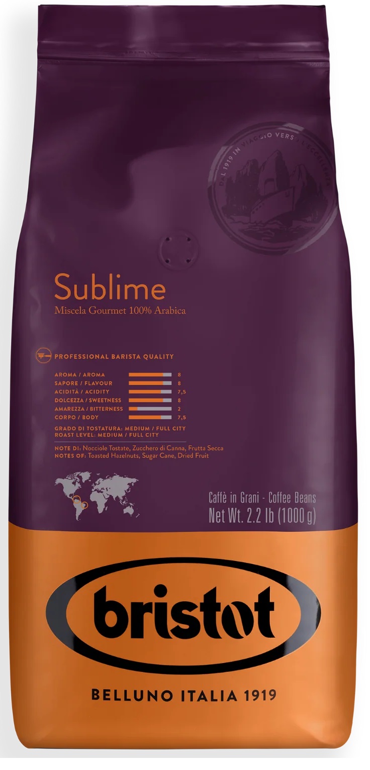 1 ק"ג פולי קפה בריסטוט סאבליים Bristot Sublime 100% ARABICA