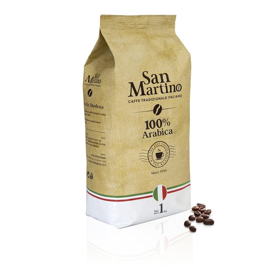1 ק"ג פולי קפה 100% ערביקה סאן מרטינו San Martino arabika