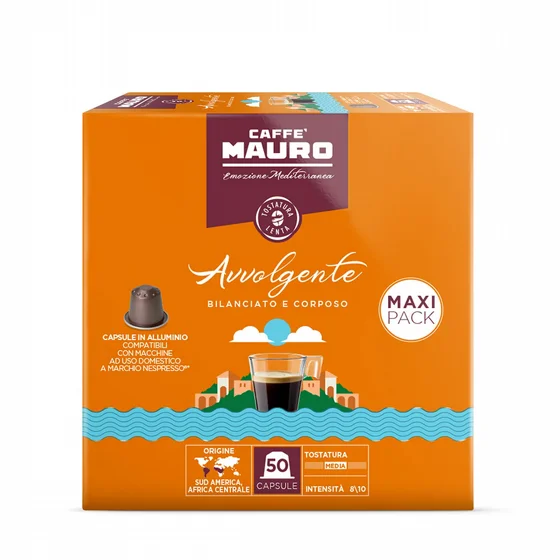 50 קפסולות קפה Caffè Mauro Avvolgente תואמות Nespresso | חוזק 8/10